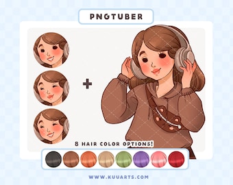Kawaii Mysig Gamertjej PNGTuber | Söt Redo Gaming VTuber Avatar För Streaming | Färdig PNG Tubertjej Twitch Discord Spelstreamer