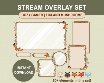 Skogsrävsvampar Cottagecore Twitch Stream Overlay Set / Kawaii / Skogsestetik / Webbkamera / Gräns / Enkel / Emoticons / Streaming-inställningar