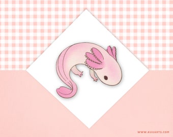 WOODEN handmade refrigerator magnet pink axolotl - Made In Finland - Kuu Arts