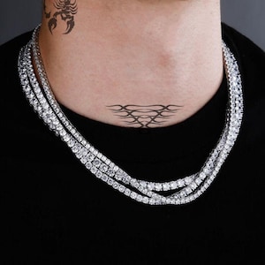 3mm Tennis Chain in 18k Gold Plated｜S925 Silver Iced out Tennis Chain｜Hiphop Diamond Chain for Men & Women｜Whitegold Rosegold Diamond Chain