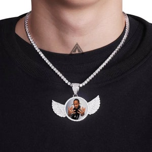 Custom Photo Pendant: Iced Out Angel Wings CZ Hiphop Necklace