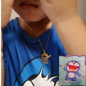 Collar de pintura personalizado︱Collar de personaje de dibujos animados para niños｜Collar personalizado con dibujo infantil｜El mejor regalo para mamá｜Chapado en oro de 18k