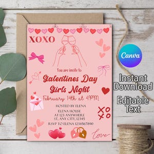 Galentines Day Einladung, Galentines Day einladen, Retro Galentines Day, Galentines einladen, Valentinstag Party einladen, bearbeitbare Canva Vorlage
