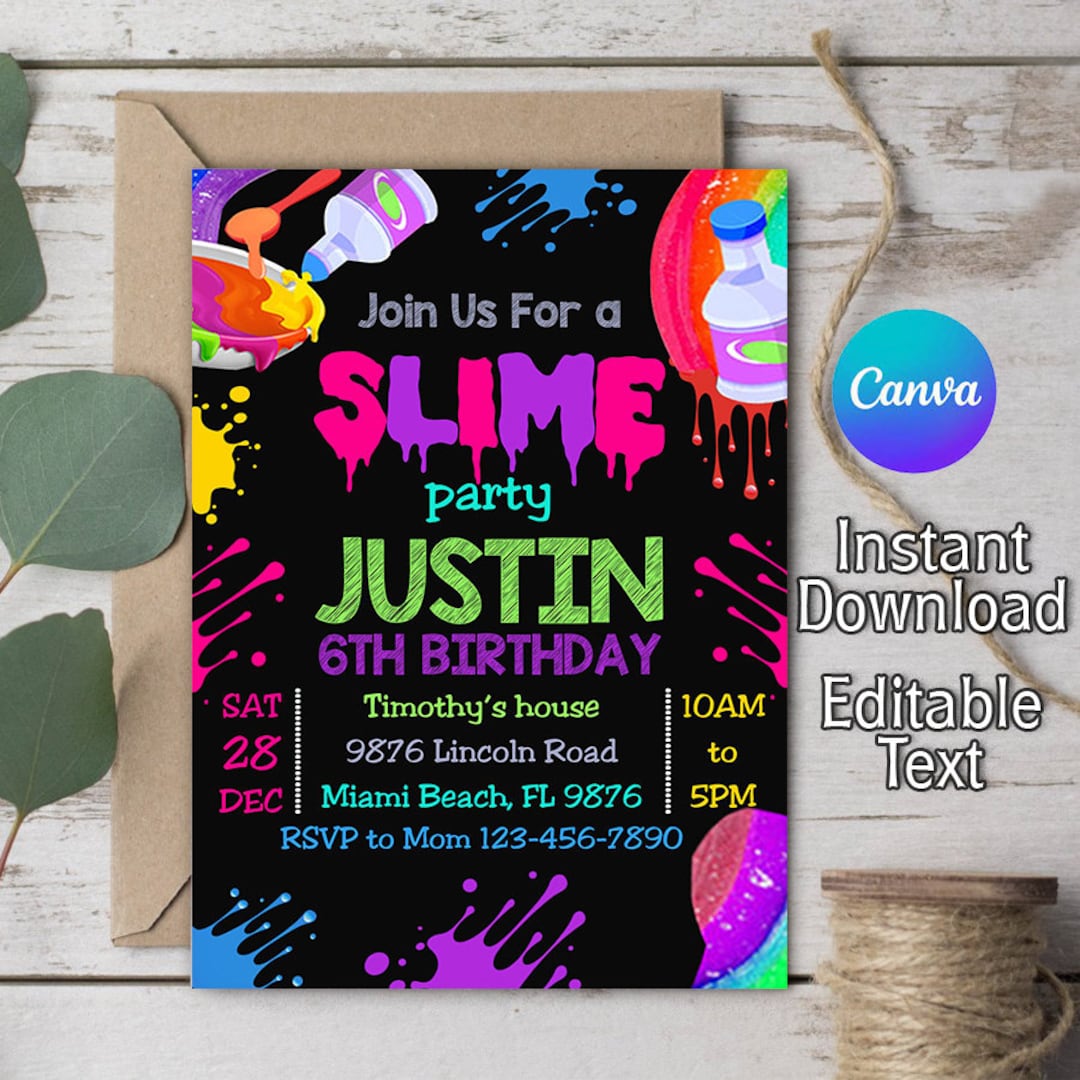 Slime Birthday Invitation, Slime Invitation, Slime Party, Slime Theme ...