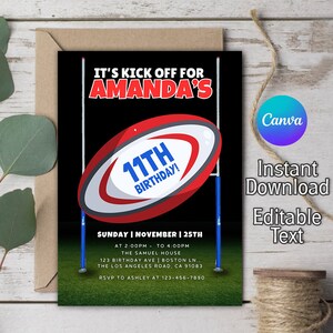 American Football Birthday Invitation, Rugby Birthday Invitation, Rugby Invitation, South Africa Rugby Theme, Sports Birthday, Rugby Party
