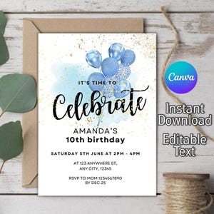 Modèle d'invitation d'anniversaire adulte, invitation d'anniversaire pour homme adulte, invitation de ballons, célébrons la fête, modèle de toile modifiable