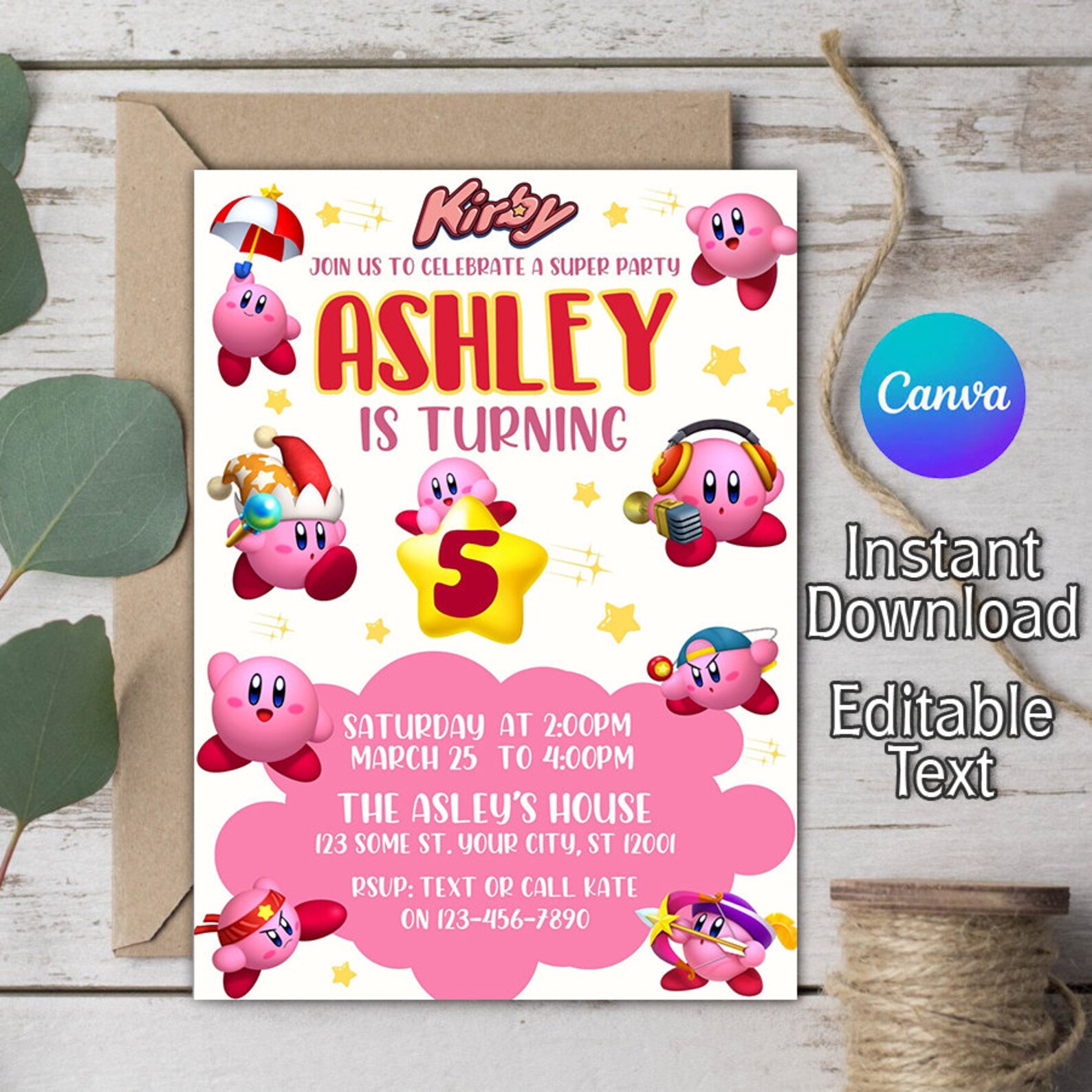 Kirby Birthday Invitation Kirby Invitation Kirby Party Kids Birthday kirby-birthday-invitation-kirby-invitation-kirby-party-kids-birthday