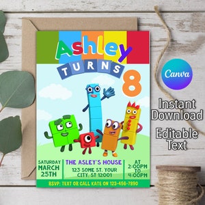 Numberblocks Invitation, Numberblocks Invite, Numberblocks Birthday Invitation, Numberblocks Party, Colorful Numberblocks Party Invite