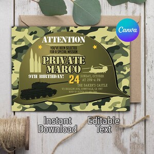 Invitations à une fête militaire, Invitation d'anniversaire de l'armée, Invitation d'anniversaire de soldat, Invitation de l'armée, Invitation de l'armée, Fête militaire, Modifier la toile