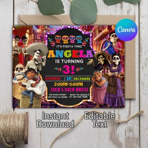 Faire-part d'anniversaire Coco, faire-parts fête Disney Coco, carte imprimable film Coco, faire-part Coco, invitation Coco, imprimés Coco