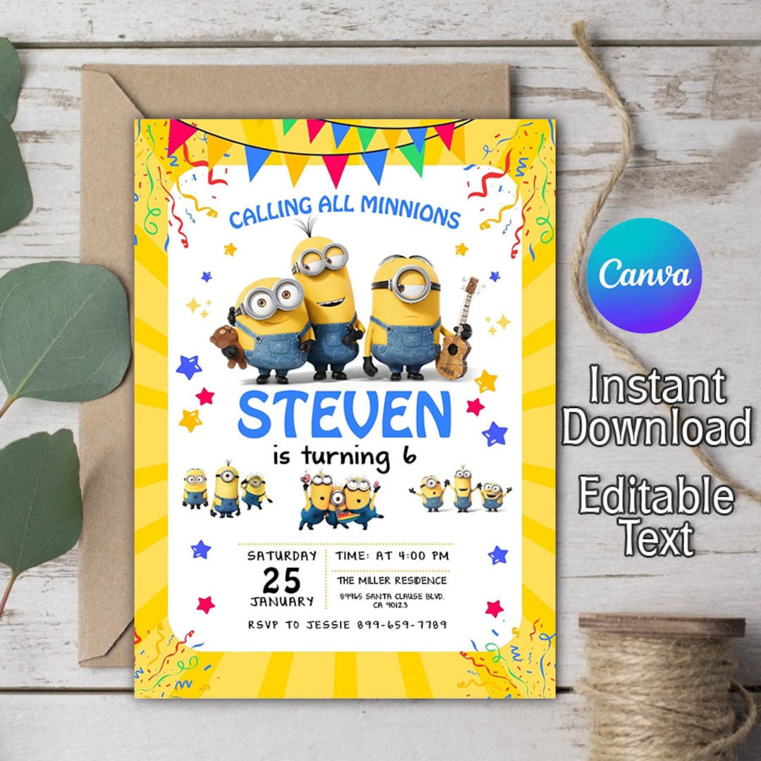 Minions Birthday Invitation, Minions Invitation, Minions Party, Minions ...