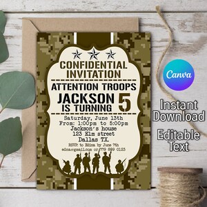 Invitation de l'armée, Invitation Camo, Invitation d'anniversaire de soldat, Fête militaire, Invitation d'anniversaire de l'armée, Invitation de soldat Camo, Canva numérique