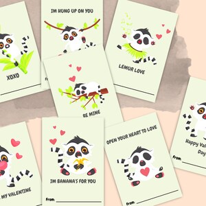 Lemur Valentinstag Karte, druckbare Valentinstag Schulkarte, Valentinstag Klassenzimmer, Sofort Download
