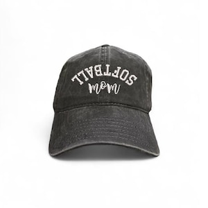 Softball Mom Hat - Upside Down - Inverted - Washed Garment Pigment Dyed Baseball Cap Black