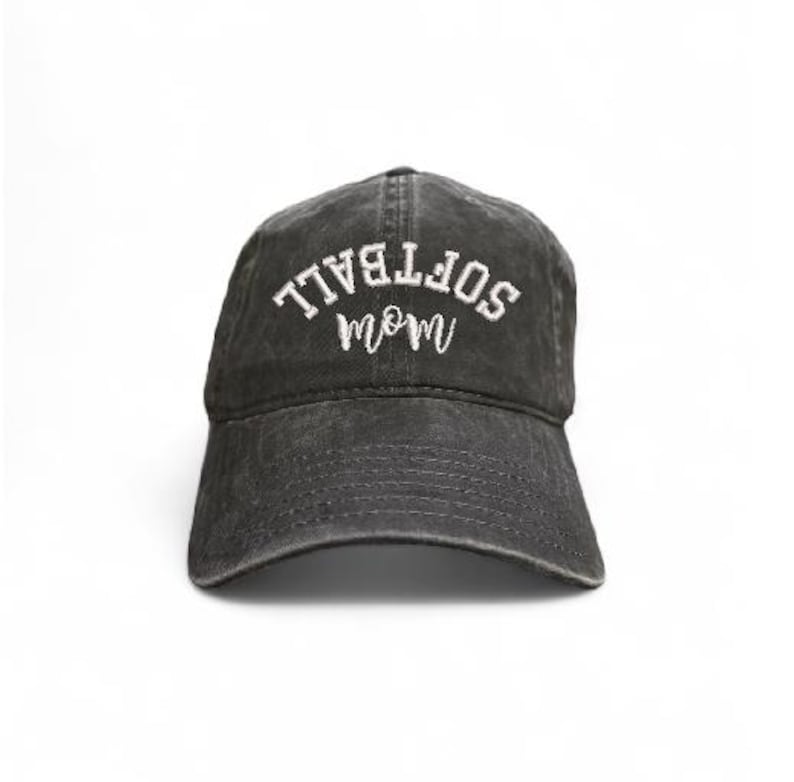 Softball Mom Hat - Upside Down - Inverted - Washed Garment Pigment Dyed Baseball Cap Black