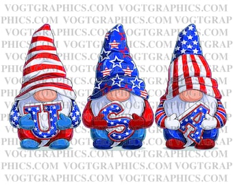 アメリカのノーム 3 体セット | SVG-PNG デジタル グラフィックス | 独立記念日のクラフト
