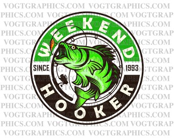 Gráfico de pesca de lubina Hooker de fin de semana / Descarga digital / Sublimación de lubina PNG / Sublimación de pesca PNG / Pesca de lubina PNG / Pescador png