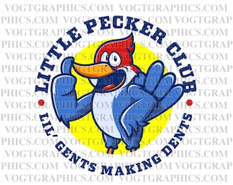 Little Pecker Club, pájaro SVG, pájaro PNG, dibujos animados de pájaro carpintero, lil Gents haciendo abolladuras, Alta resolución profesional