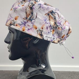 Cat Themed - scrub hat for women, scrub cap, scrub cap for women, surgical cap, scrub cap Australia, adjustable scrub cap. Sphynx. Longhair
