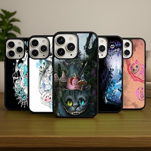 Funda de lujo con Gato de Cheshire para iPhone 16 Pro Max, iPhone 15, 14, 13 y 12, funda Alicia en el País de las Maravillas para Samsung S25 Ultra y Samsung Galaxy.