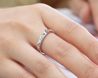 Personalized Pet Paw Print Ring – Sterling Silver Collar Band With Engraving For Dog & Cat Lovers - View #5