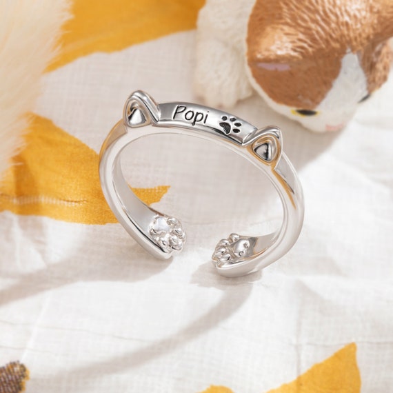 Customized Cat Paw Print & Ears Cute Ring 925 Sterling Silver Pet