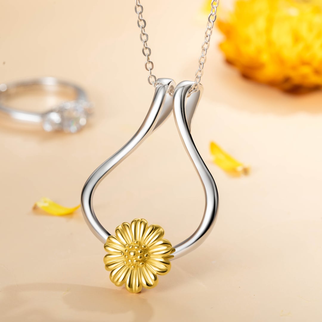 Ring Holder Necklace, Sterling Silver Ring Keeper With Sunflower