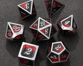 Metal Black and Red Dice Set, Red and Orange Dice, Blue and Purple Dice, Metal Dice Set, Metal Solid Dice, Red Black Dice, Tabletop Dice