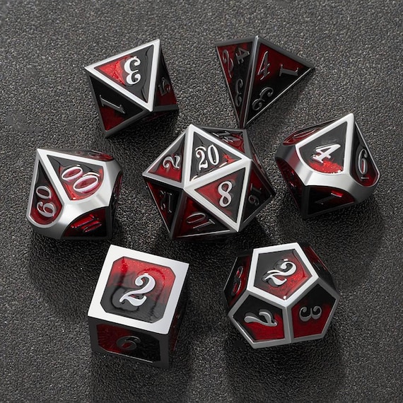 Metal Black and Red Dice Set, Red and Orange Dice, Blue and Purple Dice, Metal Dice Set, Metal Solid Dice, Red Black Dice, Tabletop Dice