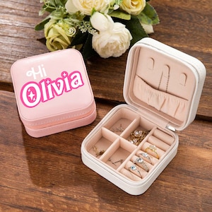 Custom Name Pink Style Jewelry Box, Portable Jewelry Travel Case Organizer Box, Birthday/Wedding/Bachelorette Party Gift for Mother/Wife