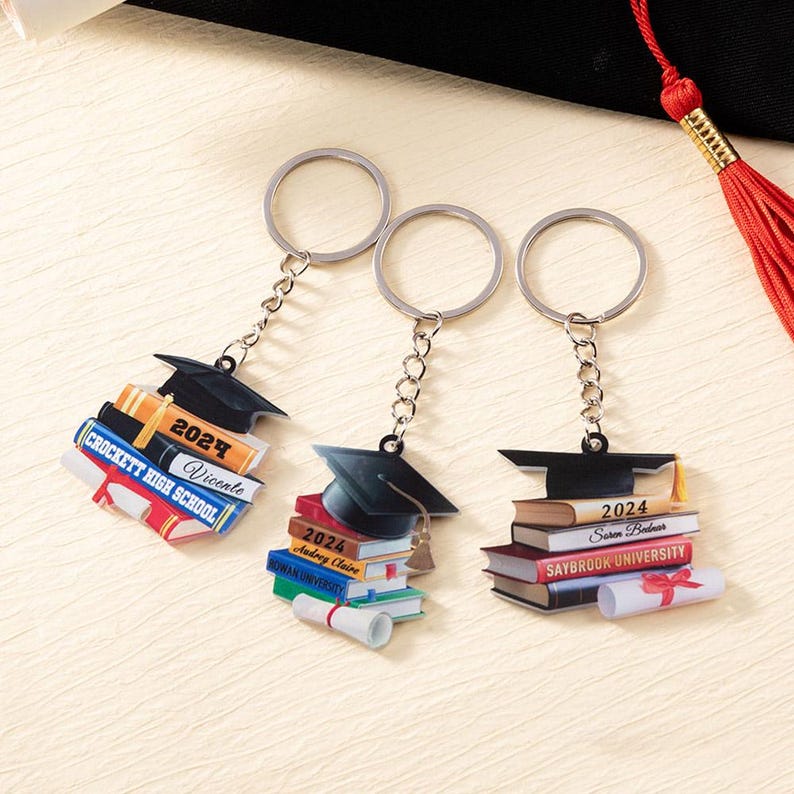 Personalized 3D Effect Graduation Cap Book Keychain Bag Charm With Name ...