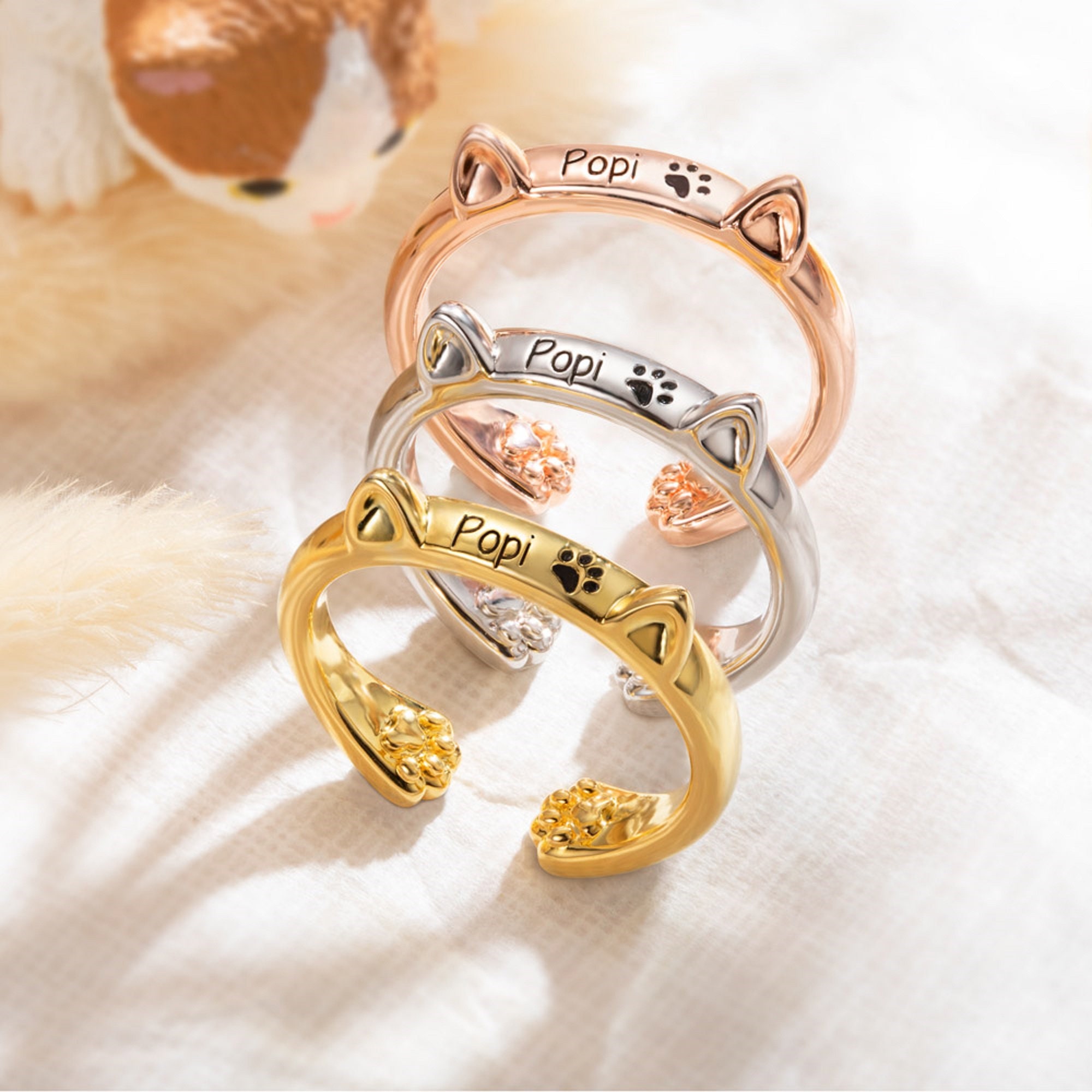 Sterling Silver Cat Paw Ring - Adjustable Pink Ring For Cat Lovers - Gift For Women & Cat Moms - View #5