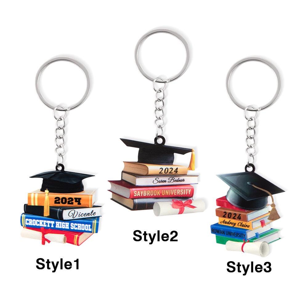 Personalized 3D Effect Graduation Cap Book Keychain Bag Charm With Name ...