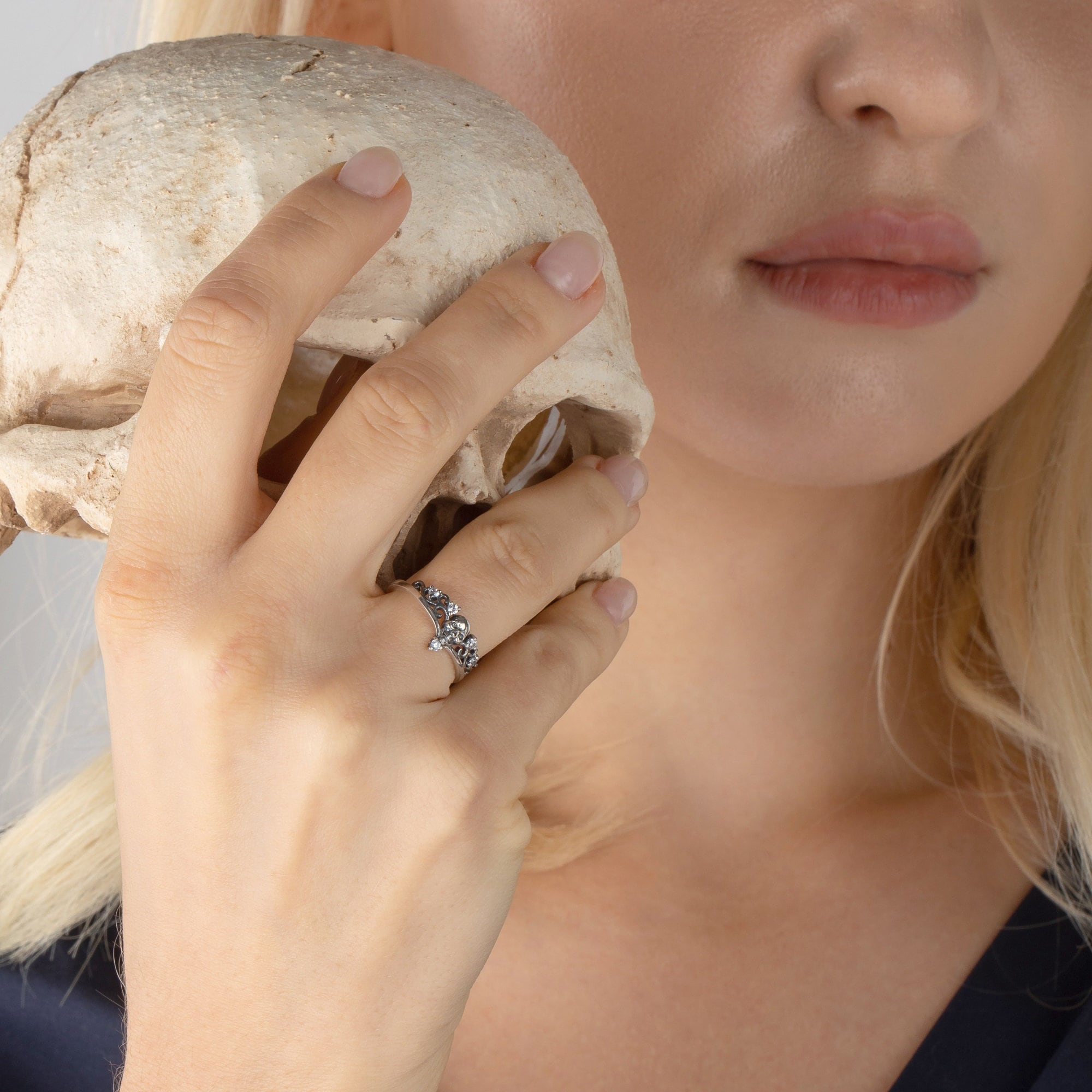 Custom Birthstone Skull Ring, Gothic Ring, Brass/Sterling Silver 925 Ring, Steampunk Ring, Dainty Skull ring, Gift for Punk