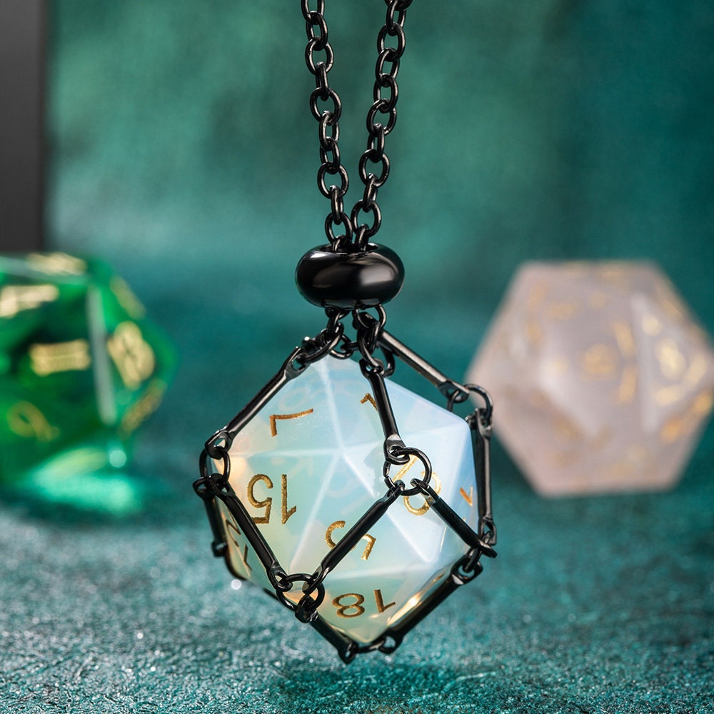 Removable D20 Dice Cage Necklace With Metal Chain D20 Dice Cage