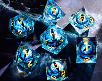 Dragon Eyes Watcher Liquid Core Resin Sharp Edge Dice Set Liquid core d20 dnd dice , Beholder's Eye liquid core d&d dice sets