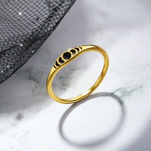 Handmade Sterling Silver Rings for Women Vintage Moon Phase Ring S925 Stacking Statement Band Minimalist Finger Ring