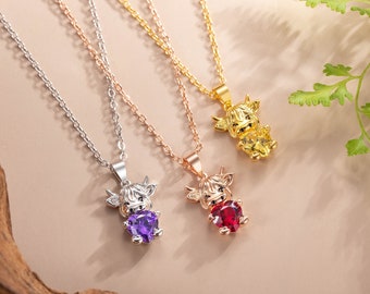 Custom Highland Cow Pendant Necklace - Cute Blue Heart Crystal Animal Jewelry for Women - Birthday Present Gift for Girls Daughter