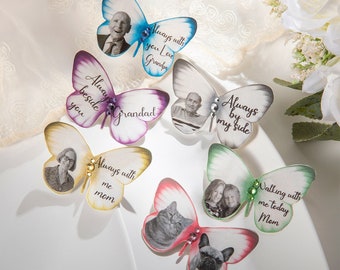 Personalized Silk Butterfly Brooch Pin with Words Photo and Crystal Memorial Graduation Wedding Gift for Bride Graduate