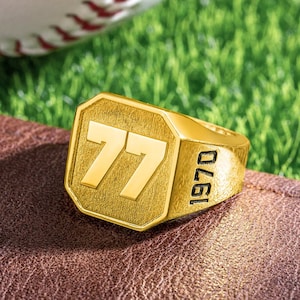 Anillo de sello con número grabado personalizado, anillo deportivo de plata de ley 925, anillo de baloncesto para entusiastas de los deportes/deportista/hombres/novio