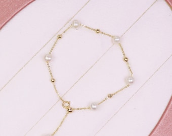 Real Natural Freshwater Pearl Bracelet, Pearl Beaded Bracelet, Pearls Jewelry, Dainty Bracelet for Women/Mom/Wife/Girlfriend/Bridesmaids