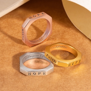 Custom Octagon Name Ring, Stackable Ring, Rose Gold Filled Name Ring, Personalized Name Ring, Handmade Sterling Silver Name Ring