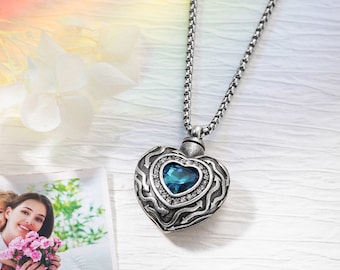 Personalized Heart Gemstone Pendant Necklace, Cremation Jewelry, Urn Necklace for Ashes, Memorial Necklace