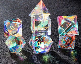 Galaxy Transparent Gemstone DND Dice Set, Polyhedral Dice, Gemstone Dice, Sparkly Dice, Glitter Dice, Transparent Dice, Iridescent Dice