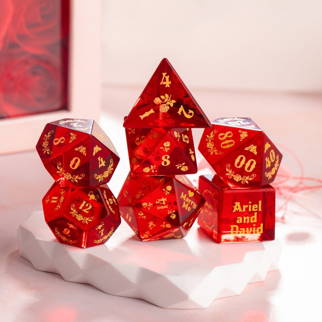 Custom Red Glass Romantic Rose Dice Bard Seduce the Dragon Dice