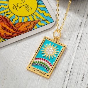 Tarotkaart Hanger ketting, emaille tarot ketting, rechthoekige hemelse tarot teken ketting, astrologie ketting, geschenken voor haar / vrouwen