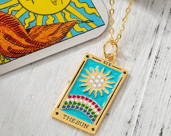 Tarot Card Pendant necklace, Enamel Tarot Necklace, Rectangular Celestial Tarot Sign Necklace, Astrology Necklace, Gifts for Her/Women