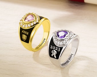 Custom Women's Class Ring for High School, College & University Graduates, Personalized Mementos Jewelry, Graduation Rings 2023