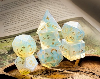 Custom Zodiac Sign Opal Dice, Personalized DND Patter Dice, Customize D20 Dice Sharp Edged Dice Set Dungeons and Dragons Dice Set