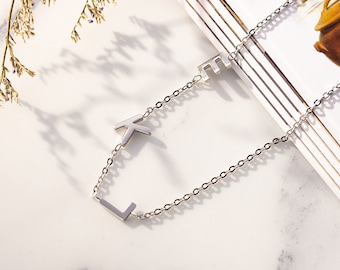 Collar inicial lateral personalizado Plata esterlina Collar inicial de oro de 14k, collar inicial, collar personalizado, collar de cartas